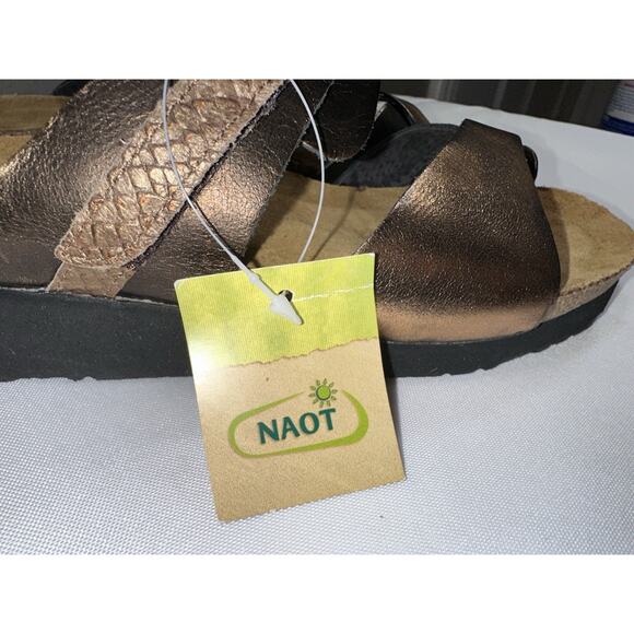 NWT Naot EUR 40 Jessica Toe Loop Slide Sandals Metallic Bronze Leather Strappy - Picture 8 of 12